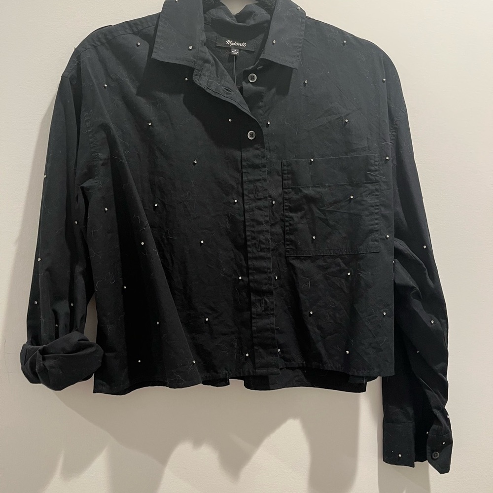 Black Cropped and Sparkly Button-Up Shirt